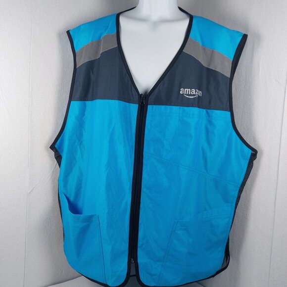Amazon Men's Blue Black AFV01U Sleeveless DSP Active Safety Vest Size 4XL/5XL - Picture 2 of 10